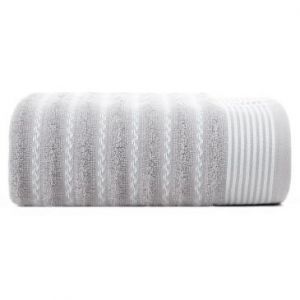 Ręcznik bawełniany z ozdobną bordiurą w pasy LEO 50X90 srebrny