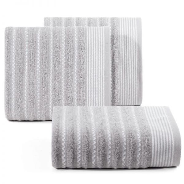 Ręcznik bawełniany z ozdobną bordiurą w pasy LEO 70X140 srebrny