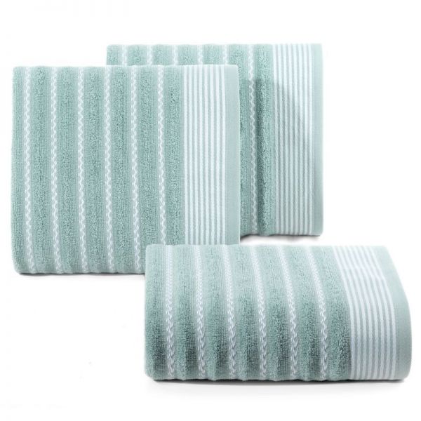 Ręcznik bawełniany z ozdobną bordiurą w pasy LEO 50X90 niebieski