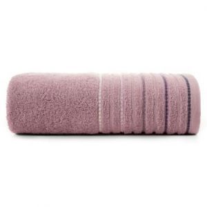 Ręcznik bawełniany z ozdobną bordiurą w pasy RIZA 50X90 pudrowy