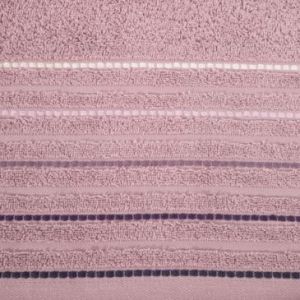 Ręcznik bawełniany z ozodbną bordiurą w pasy RIZA 70X140 pudrowy