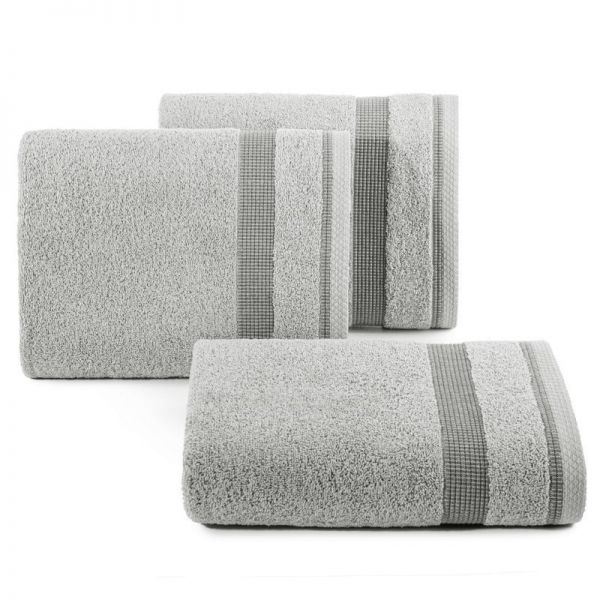 Ręcznik bawełniany z bordiurą w pasy RODOS 70X140 ciemny srebrny