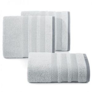 Ręcznik bawełniany z bordiurą w pasy NASTIA 50X90 srebrny