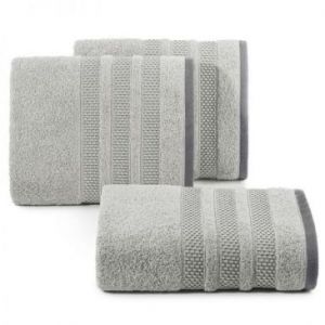 Ręcznik bawełniany z bordiurą w pasy NASTIA 70X140 ciemny srebnry