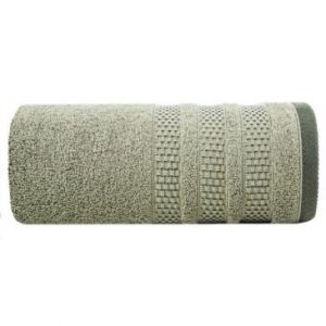 Ręcznik bawełniany z bordiurą w pasy NASTIA 50X90 oliwkowy