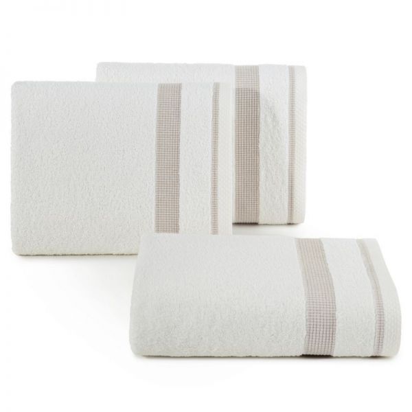 Ręcznik bawełniany z bordiurą w pasy RODOS 50X90 kremowy