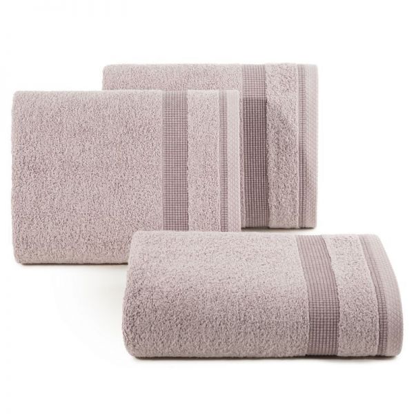 Ręcznik bawełniany z bordiurą w pasy RODOS 70X140 pudrowy