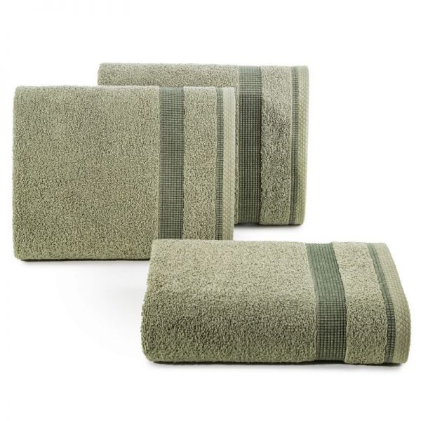 Ręcznik bawełniany z bordiurą w pasy RODOS 50X90 oliwkowy