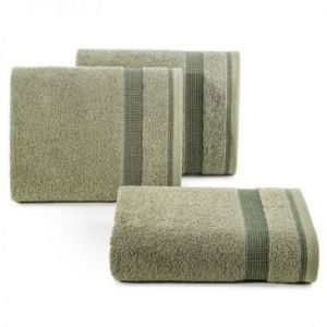 Ręcznik bawełniany z bordiurą w pasy RODOS 70X140 oliwkowy