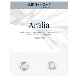 AmeliaHome Firana ażurowa na przelotkach ARALIA 140X270 biała + szara