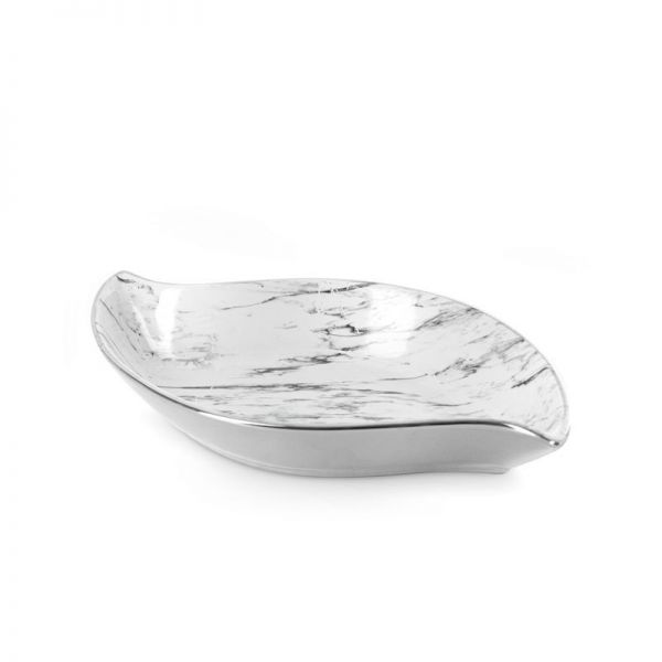 Patera dekoracyjna ceramiczna SANA 31X17X5 biała + srebrna