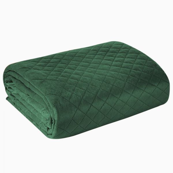 Narzuta na łóżko welwetowa pikowana LUIZ3 220X240 c. zielona