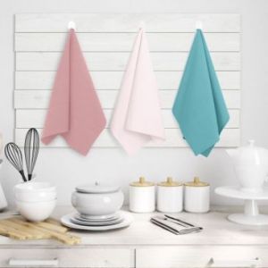 AmeliaHome Zestaw ręczników ścierek kuchennych 3 sztuki LETTY 50X70 turkusowy + różowy