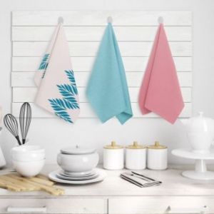 AmeliaHome Zestaw ręczników ścierek kuchennych LETTY 3 sztuki 50X70 turkusowe + różowe