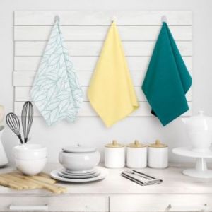 AmeliaHome Zestaw ręczników ścierek kuchennych LETTY 3 sztuki 50X70 turkusowe + żółte