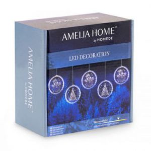 AmeliaHome Witraż świąteczny okrągły LED WINTERY 5 sztuk