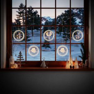 AmeliaHome Witraż świąteczny na okno LED Renifery 5 sztuk