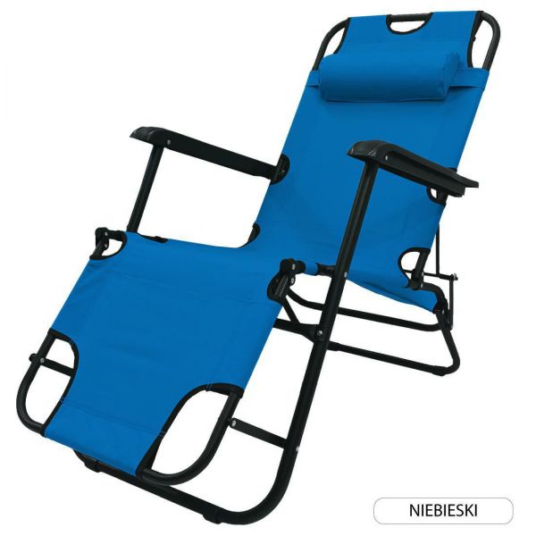 Krzesło wypoczynkowe składane leżak zagłówek RIVIERA niebieski