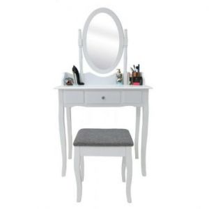 Toaletka kosmetyczna z ruchomym lustrem i stołkiem 146x76...
