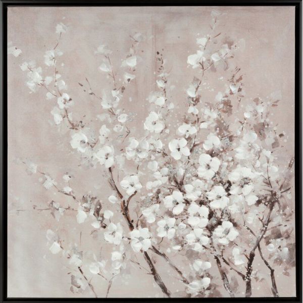 Obraz ręcznie malowany Gałązki z kwiatami 60X60 beżowy