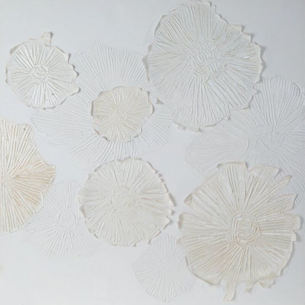 Obraz ręcznie malowany strukturalny z brokatem Kwiaty 100X100 biały