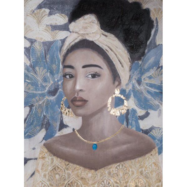 Obraz ręcznie malowany na płótnie kobieta WOMEN 90X120 niebieski + złoty
