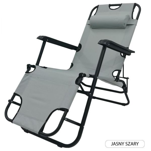 Krzesło wypoczynkowe składane leżak zagłówek RIVIERA  j. szary