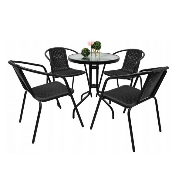 Zestaw ogrodowy kawowy na taras dla 4 osób stół fi60 i krzesła czarny