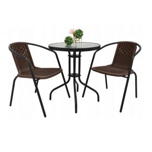 Zestaw ogrodowy kawowy na taras dla 2 osób stół fi60 i krzesła brązowy