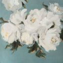 Obraz z kwiatami ręcznie malowany z brokatem 60X60 turkusowy+biały
