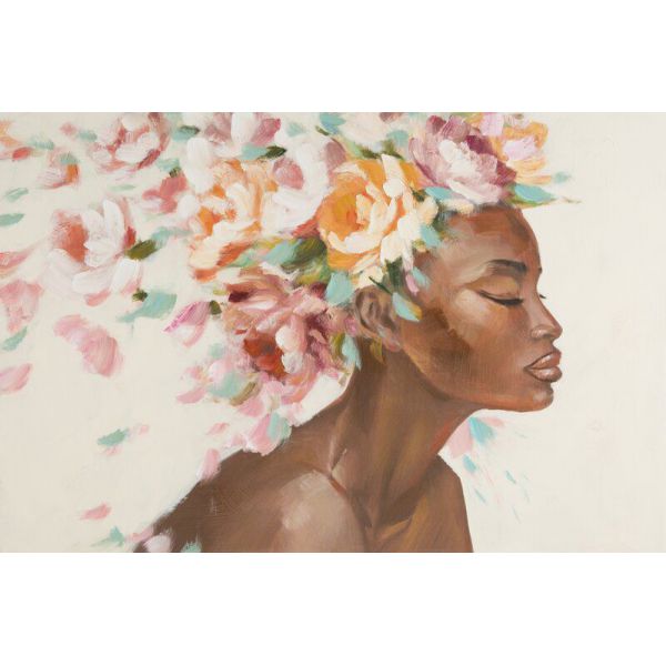 Obraz ręcznie malowany ciemna kobieta kwiaty 60X90 wielokolorowy