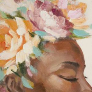 Obraz ręcznie malowany ciemna kobieta kwiaty 60X90 wielokolorowy
