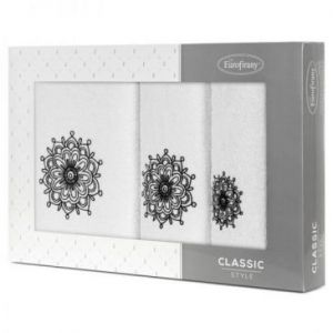 Komplet ręczników w pudełku ROSETTE 30x50 + 50x90 + 70x140 biały + grafitowy