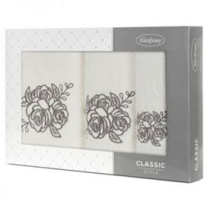 Komplet ręczników w pudełku ROSALIA 30x50 + 50x90 + 70x140 kremowy + grafitowy