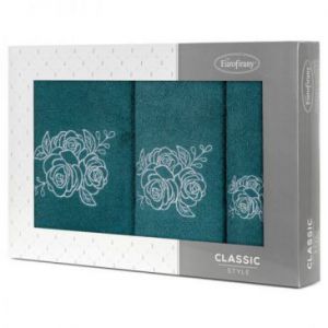 Komplet ręczników w pudełku ROSALIA 30x50 + 50x90 + 70x140 c. zielony