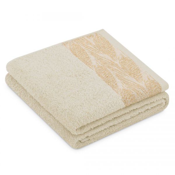 AmeliaHome Ręcznik bawełniany ALLIUM 70x130 beżowy + złoty