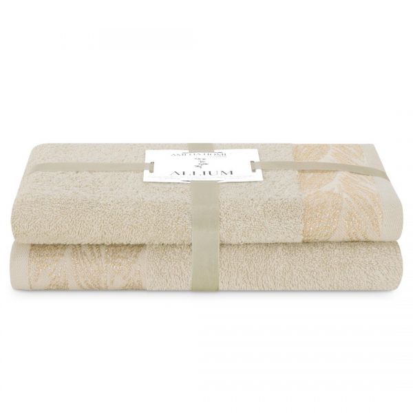 AmeliaHome Komplet ręczników bawełnianych ALLIUM 50x90 + 70x130 beżowy + złoty