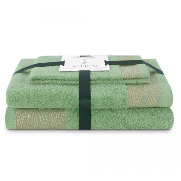 AmeliaHome Komplet ręczników bawełnianych ALLIUM 30x50 + 50x90 + 70x130 zielony