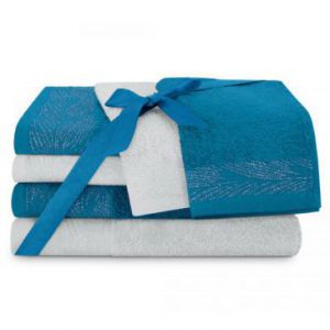 AmeliaHome Komplet ręczników bawełnianych ALLIUM  2*30x50 + 2*50x90 + 2*70x130 niebieski + szary