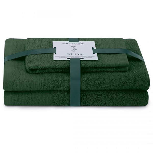 AmeliaHome Komplet ręczników bawełnianych FLOS  30x50 + 50x90 + 70x130 butelkowa zieleń