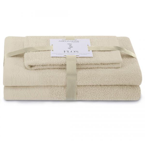 AmeliaHome Komplet ręczników bawełnianych FLOS 30x50 + 50x90 + 70x130 beżowy