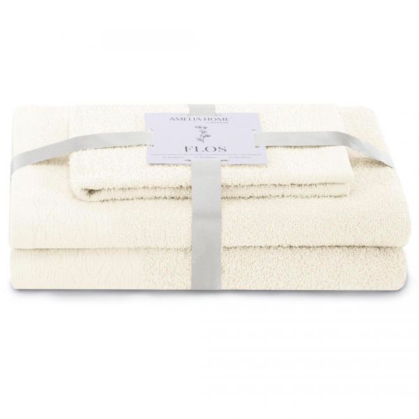 AmeliaHome Komplet ręczników bawełnianych FLOS 30x50 + 50x90 + 70x130 kremowy