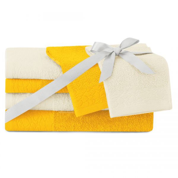 AmeliaHome Komplet ręczników bawełnianych FLOS 2*30x50 + 2*50x90 + 2*70x130 żółty + kremowy