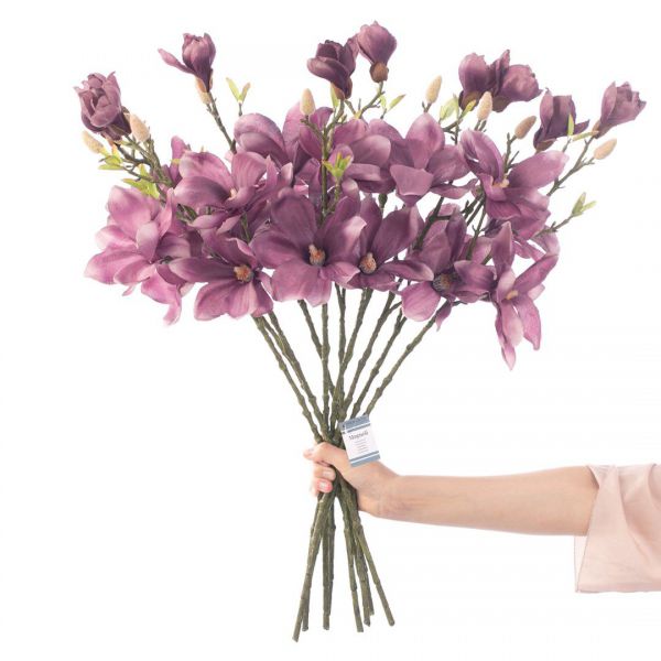 AmeliaHome Sztuczny kwiat MAGNOLI x 10 20x69 cm fioletowy