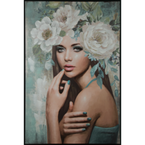 Obraz ręcznie malowany z ramą kobieta 80X120 turkusowy
