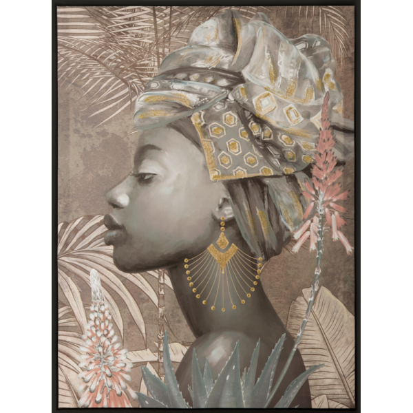 Obraz ręcznie malowany ciemna kobieta profil 60X80 brązowy
