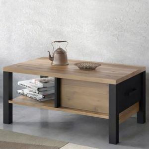 Hakano Stół w stylu loft CANTATA 90x56 naturalny brąz+czarny