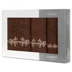 Komplet ręczników bawełnianych z haftem KAMELIA 30x50 + 50x90 + 70x140 brązowy