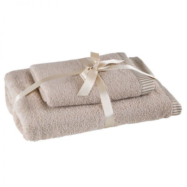 Komplet ręczników bawełnianych z roślinnym wzorem KOS 50x90 + 70x140 beżowy