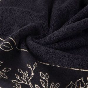 Ręcznik bawełniany z ozdobną bordiurą liście VICTORIA 50X90 czarny